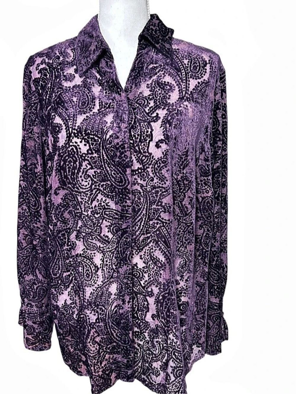 Coldwater Creek Paisley Burnout Blouse Paisley Button Down Fairy Purple 1X NWT